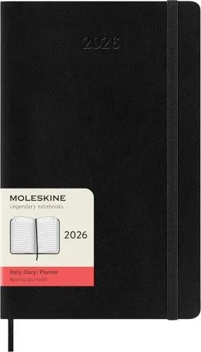 Moleskine Agenda Diaria, Agenda Diaria 2026 12 Meses, Con Tapa Blanda y Cierre Elástico, Formato Grande 13×21, Color Negro