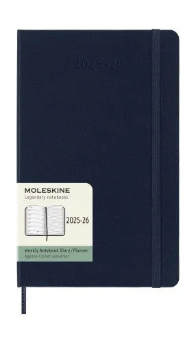 Moleskine Weekly Planner 2025-2026, Agenda Semanal 18 Meses Con Espacio para Notas, Tapa Dura y Cierre Elástico, Formato Grande 13 x 21 cm, Color Azul Zafiro