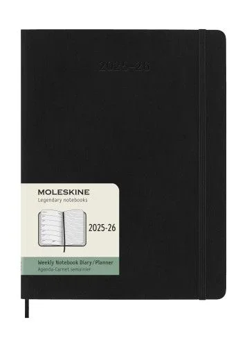 Moleskine Weekly Planner 2025-2026, Agenda Semanal 18 Meses Con Espacio para Notas, Tapa Suave y Cierre Elástico, Formato XL 19 x 25 cm, Color Negro