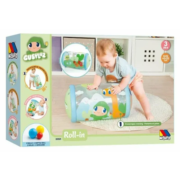 MOLTO | Rodillo Sensorial Hinchable Bebé – Diseño Gusy Luz – Estimula Gateo y Coordinación – con Bolitas Sonoras – Desde 0 Meses – 45×22 cm