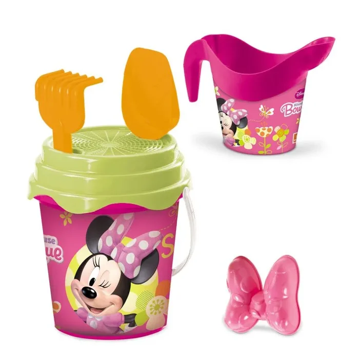 Mondo Toys – BUCKET SET + WATER CAN MINNIE – Juego de cubo de arena ø17 cm con jarra de agua – Juego de playa (6 piezas) para niños a partir de 3 años – 18833