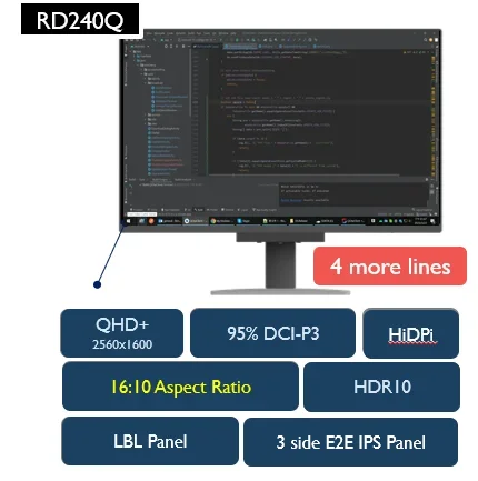 Monitor de programación BenQ RD240Q de 24.1″ WQXGA, 90W USB Tipo-C, modos de programación avanzado, tecla rápida de programación, diseño ergonómico, ratio especial de 16:10, modo circadiano