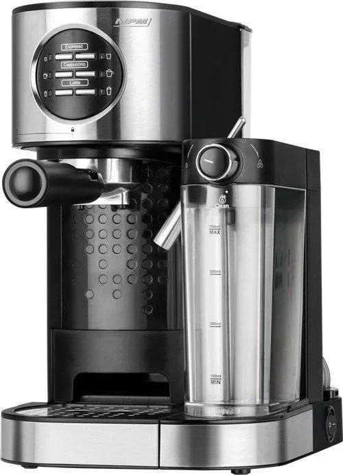 MPM MKW-07M Cafetera Express 15 Bares, para Realizar café Espresso y Cappuccino, depósito Calentar Leche 0,7 litros, calienta Tazas,Acabado acero Inoxidable, depósito de Agua 1,2 L Desmontable, 1470W
