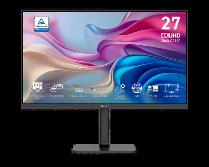 MSI Modern MD272UPHG 27-Inch UHD Office Monitor – 3840 x 2160 IPS Panel, 60Hz, Eye-Friendly Screen, VESA Mountable, 4-Way Adjustable – HDMI 2.0b, DisplayPort 1.4a, Type-C, USB-B, USB-A