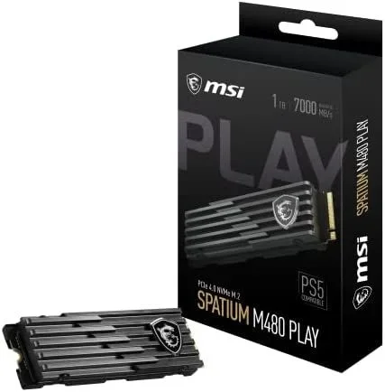 MSI SPATIUM M480 Disco Duro SSD, Optimizado para PS5, PCIe 4.0, NVMe M.2 1TB Play, Lectura 7000 MB/s, Escritura 5500 MB/s