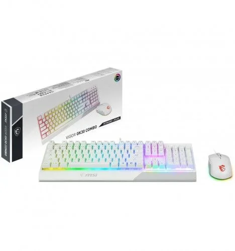 MSI Vigor GK30 Combo Blanco Español – Teclado Mecamembrana con RGB Gaming y Ratón MSI Clutch GM11 con RGB Gaming Blanco