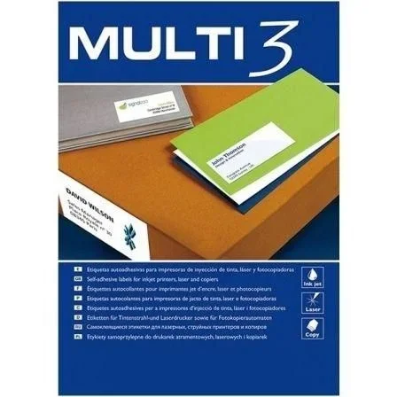 MULTI 3 10502 – Etiquetas adhesivas para impresión, inkjet laser y fotocopiadoras – Medida 105 x 29 mm, pack de 100 hojas