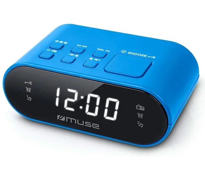 Muse M-10 – Radiodespertador con 2 alarmas PLL, Reloj de 24 Horas, regulador de Intensidad, Color Azul