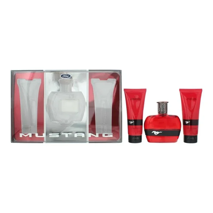 Mustang Juego de regalo rojo de 3 piezas: Eau de Toilette 100 ml, bálsamo para después del afeitado, 100 ml, Ha