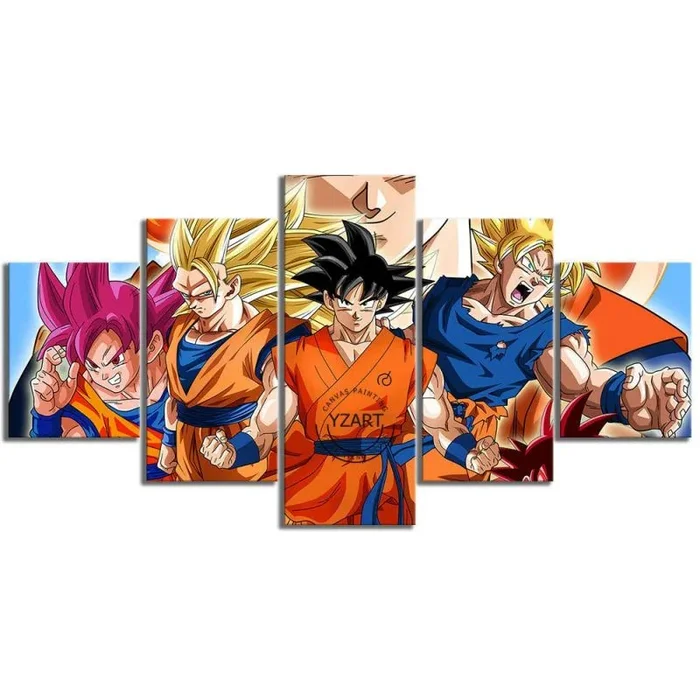 Mxsnow 5 Cuadro sobre Lienzo Marco De Madera Mural Impresiones En Lienzo Impreso Cartel Dragon Ball Goku Caras Animación Pintura Imagen