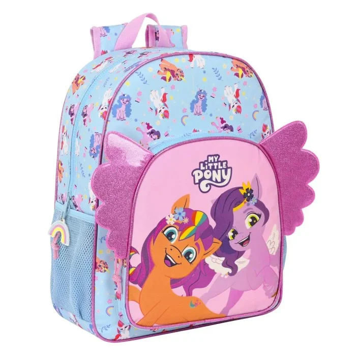 MY LITTLE PONY – Mochila Escolar Niño, Mochila Niño, Mochila Infantil, Adaptable a Carro, Ideal para Niños en Edad Escolar, Cómoda y Versátil, Calidad y Resistencia, 33x14x42 cm, Color Azul/rosa