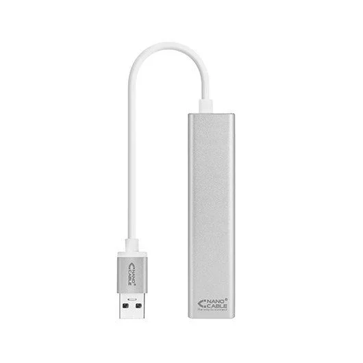 NANOCABLE 10.03.0403 – Ethernet Adaptador de Red USB 3.0 + HUB 3xUSB 3.0 (Gigabit 10/100/1000 Mbps, Nintendo Switch, PC, portatiles, Windows 10,8,7,XP,Vista, Mac OS y Linux), 15