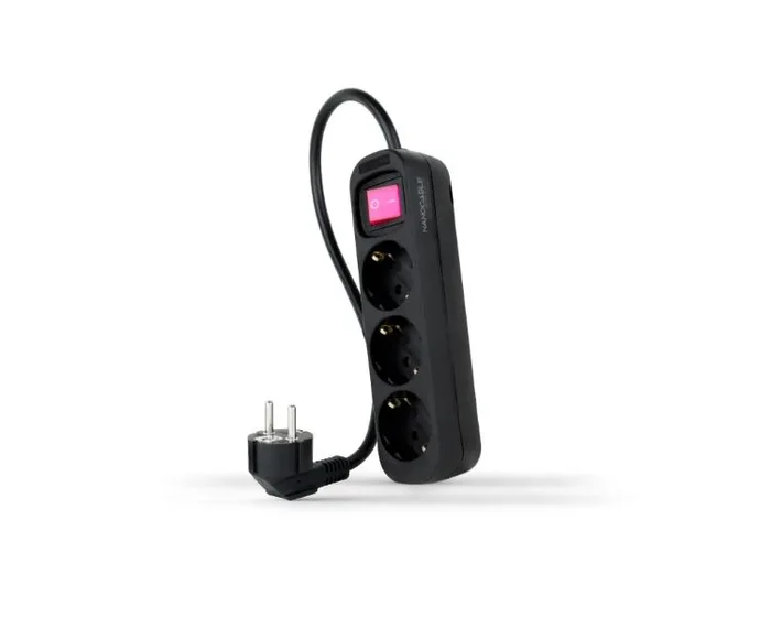 Nanocable Regleta de Enchufes con 3 Tomas con Interruptor, 1.4 m, Negro