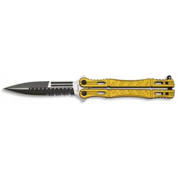Navaja de Abanico Albainox color amarillo, mango de aluminio, hoja de 10,2 cm, caja a color, 36232