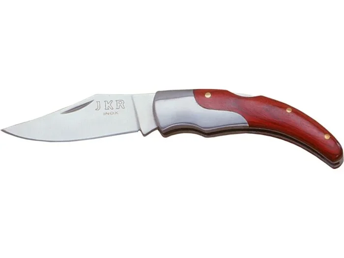 Navaja de bolsillo con virola de acero inoxidable, Mango de madera roja y hoja de 6 cm Joker