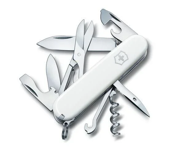 Navaja de bolsillo Victorinox Climber. Navaja Suiza con 14 funciones, Incluye tijeras y un gancho multiusos – Color Blanco – 1.3703.7.