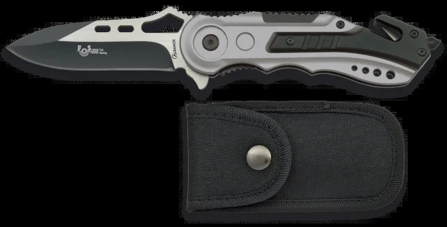 Navaja de Seguridad BlK Martinez Albainox con mango de aluminio, sistema FOS y hoja de acero inoxidable de 8.1 cm. Incluye punta rompevidrio, cutter cinturón de seguridad y funda de nylon 19461-A