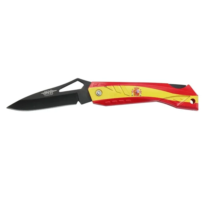 Navaja JKR, hoja pavonada de acero inoxidable de 7,5 cm, mango de ABS con la bandera de España, JKR0665