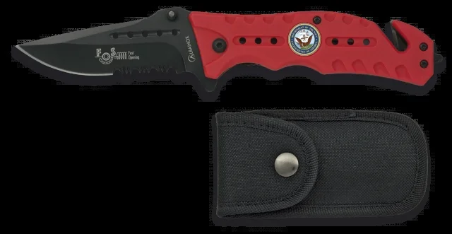 Navaja Roja Martinez Albainox con Sistema » Fos «, Chapa, mango de fibra engomada, hoja de acero inoxidable de 8.6 cm. Incluye Cutter cinturón de seguridad, punta rompevidrio en caja a color 19664AGR1023