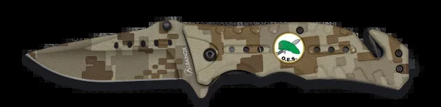 Navaja táctica Albainox, mango de fibra engomada, hoja de 8,6 cm de acero inox, apertura FOS, color camo arena, 18402AGR1033