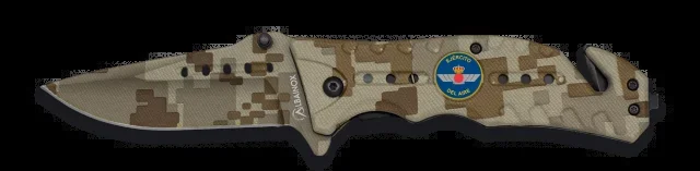 Navaja táctica Albainox, mango de fibra engomada, hoja de 8,6 cm de acero inox, apertura FOS, color camo arena, 18402AGR1016