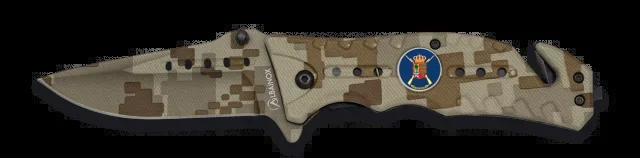 Navaja táctica Albainox, mango de fibra engomada, hoja de 8,6 cm de acero inox, apertura FOS, color camo arena, 18402AGR1036