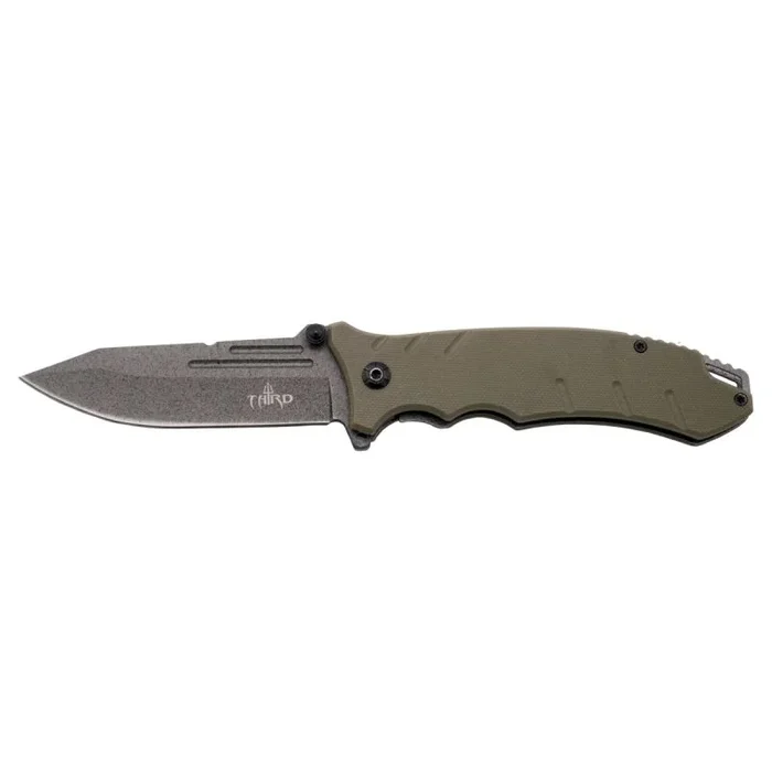 Navaja Third K2778TN, Mango de G10 Camel, Hoja de acero inox 7Cr17MoV bañada en titanio «Gun Grey» de 9,5 cm. Funda nylon de alta calidad.