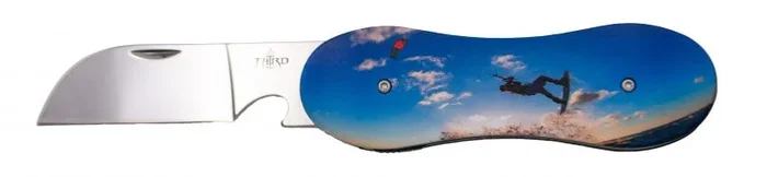 Navaja Third N119H modelo Kitesurf mango de alumino con imprimación 3D a doble cara de Kitesurfer, hoja de acero 420 acabada en brillo espejo de 8 cm, navaja de bloqueo de forro. Ref. N119H