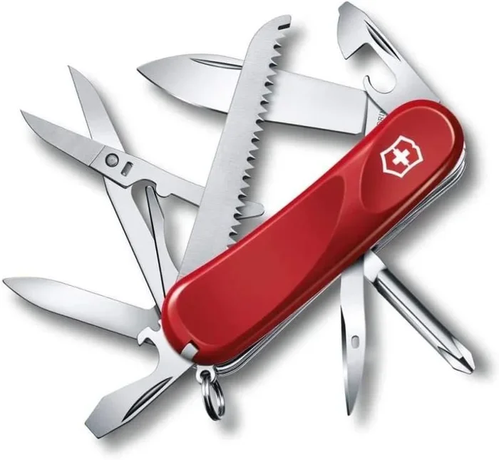 Navaja Victorinox Evolution 18 Navaja modelo 2.4913.E. Navaja con 15 funciones, agarre ergonómico, hoja y lima de uñas, color rojo.