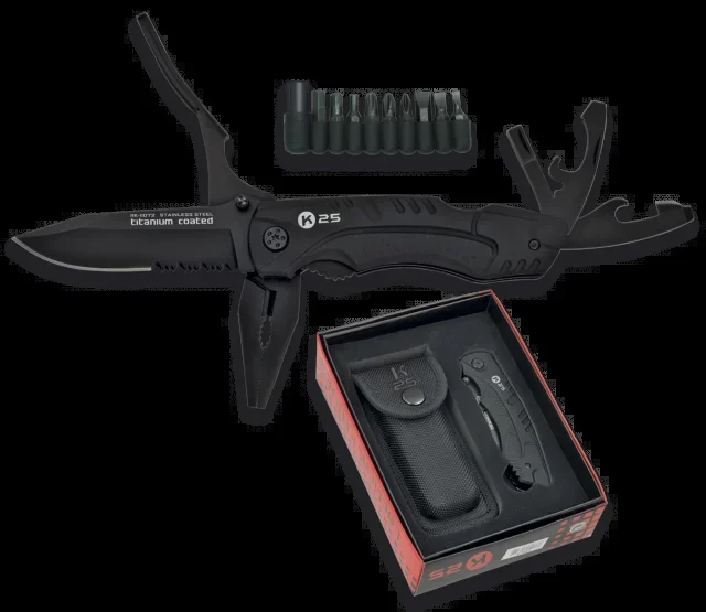 Navajas Tácticas Rui Multiusos con Hoja de Acero Inox Recubierto de Titanio de 8 cm Incluye Funda Nylon11072