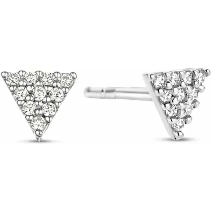 New Bling Pendientes de plata con forma de triángulo y circonitas cúbicas bañados en rodio en oro blanco. Plata.