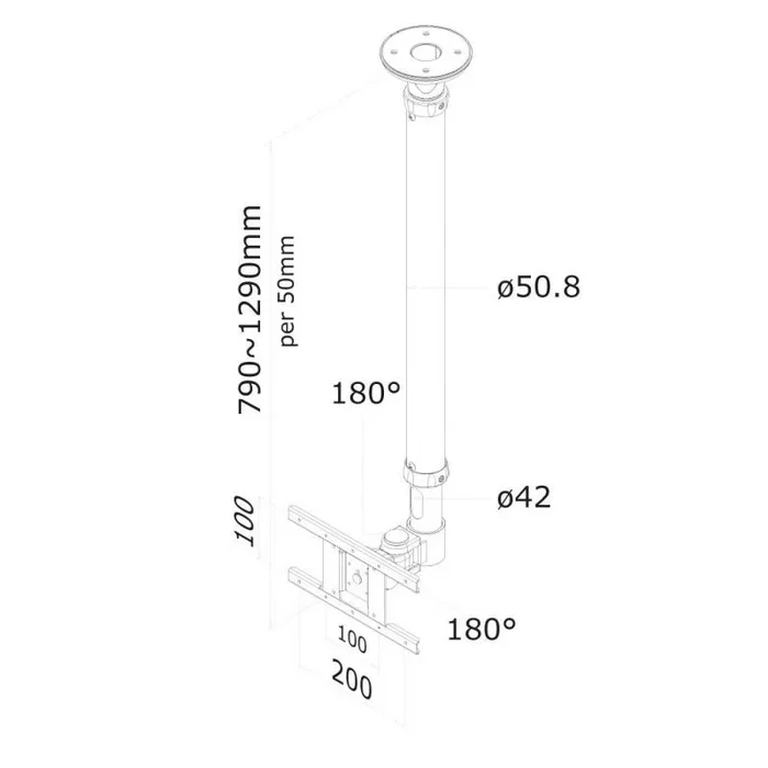 NewStar FPMA-C100SILVER – Soporte de techo para TV (26″, ángulo de inclinación 0-180°, ángulo de giro 0-180°), plateado