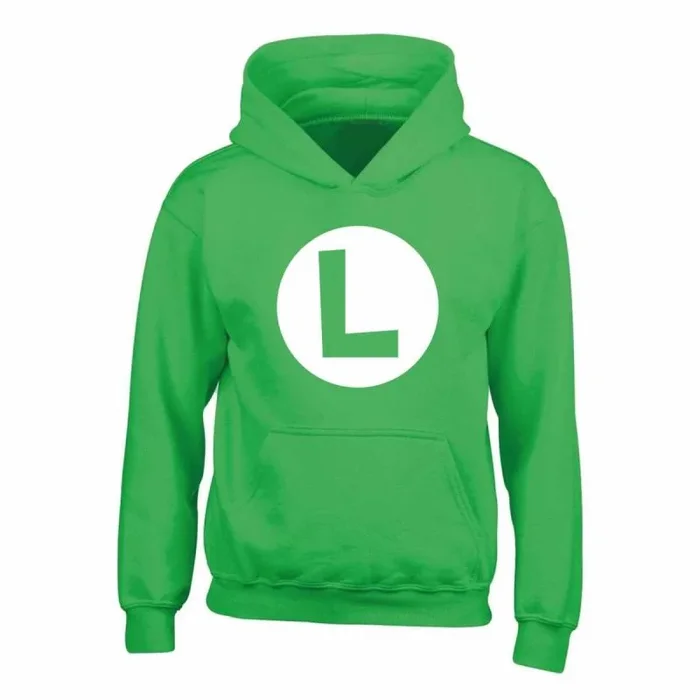 Nintendo super mario – luigi badge (kids unisex green pullover hoodie) 5-6 years
