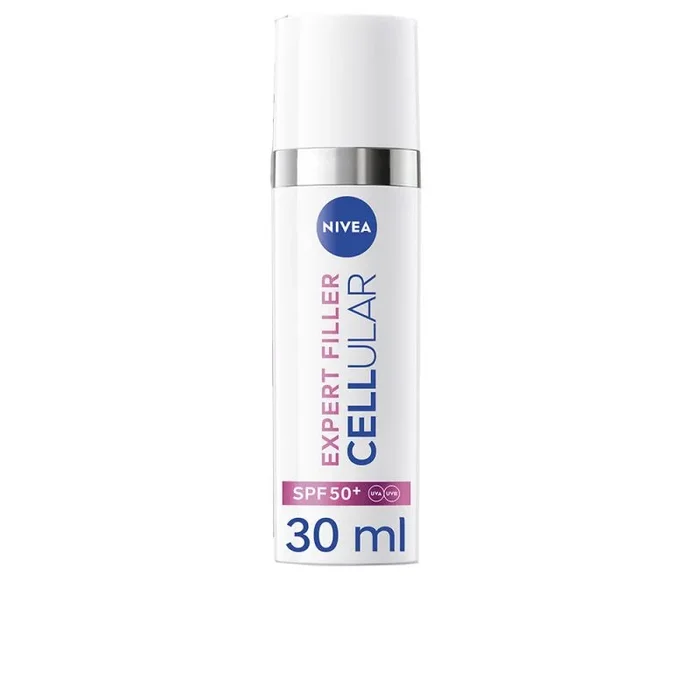 NIVEA Cellular Expert Filler – Sérum Fluido UV Diario – Protección Solar SPF 50+ – Con Ácido Hialurónico y Licocalcón A – Protege e Hidrata – Antiedad – Base de Maquillaje – Todo Tipo de Piel – 30 ml