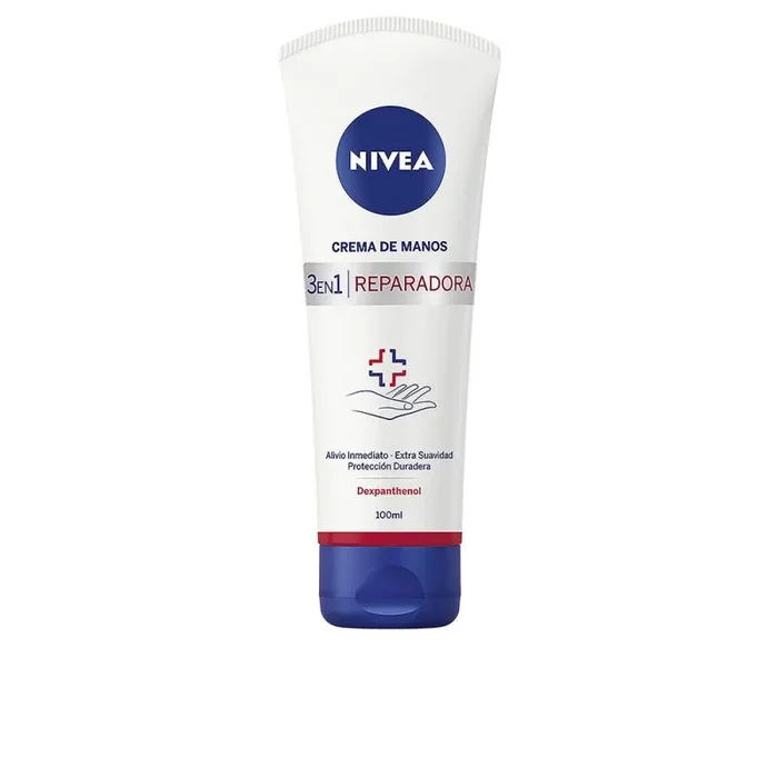NIVEA Crema de Manos Reparadora 3 en 1 (1 x 100 ml), crema calmante para manos agrietadas y muy secas, crema hidratante para conseguir unas manos suaves
