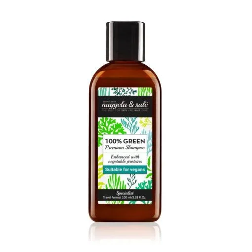 Nuggela & Sulé Champú 100% GREEN. VEGANO. Con Proteínas Vegetales para Fortalecer el cabello y Aumentar su Volumen. 1 x 100ml Formato Viaje