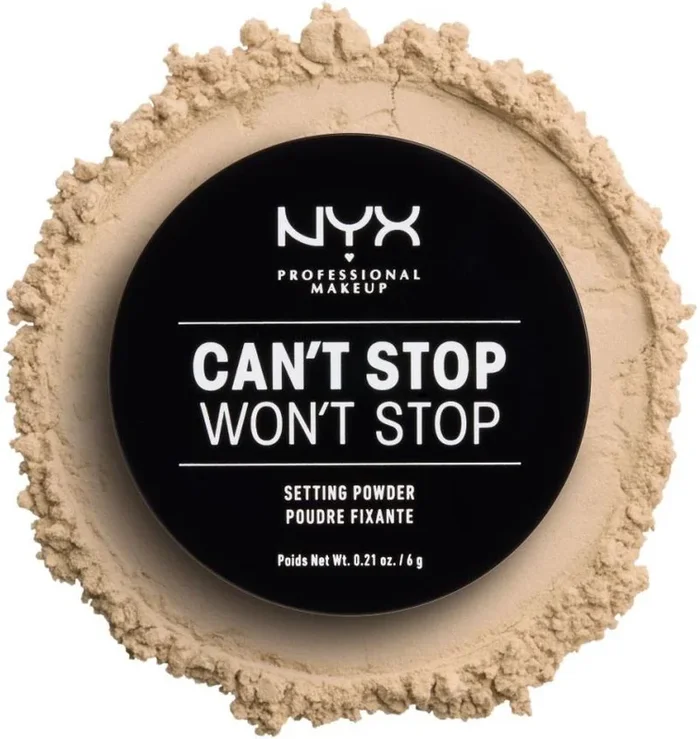NYX Professional Makeup Polvos fijadores Can’t Stop Won’t Stop Setting Powder, Polvos sueltos, Acabado mate, Absorben brillos, Fórmula vegana, Tono: Light-Medium
