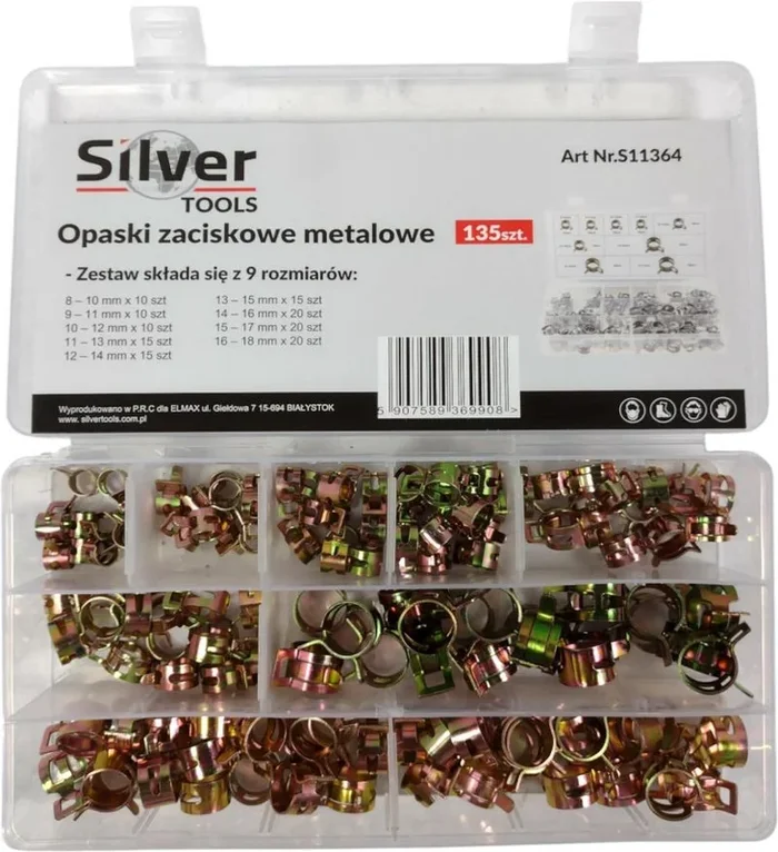 Obejmy opaski metalowe 135szt. silver