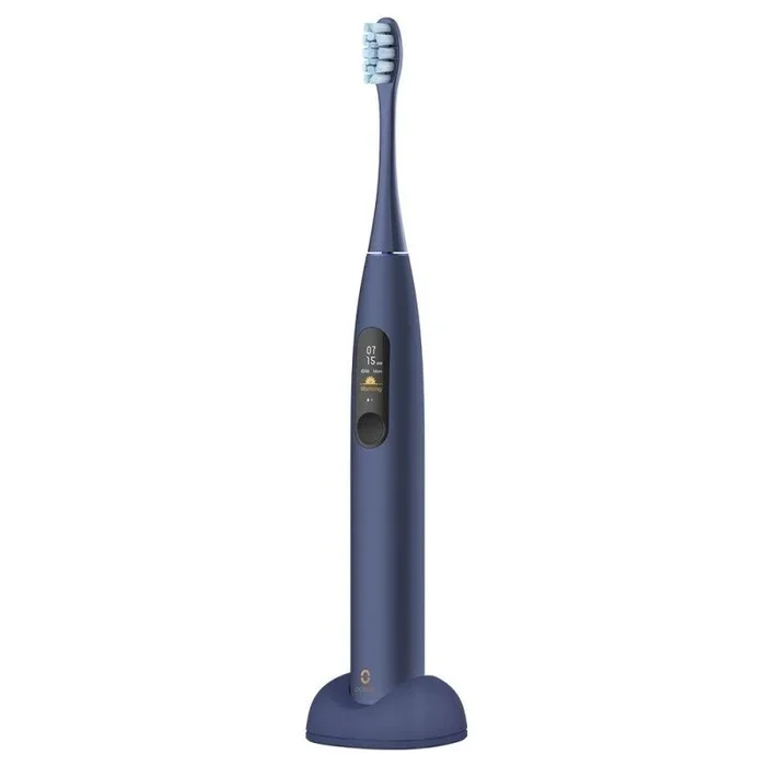 Oclean Cepillo de dientes eléctrico X Pro, Pantalla táctil inteligente, 84,000 Movimientos por minuto, 32 Niveles de intensidad, 3 Modos, Cargador 2 en 1, Sensor de presión, 30 días, IPX7, Azul