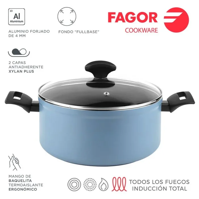 Olla maxima+tapa azul aluminio 3004 fagor ø24x11cm
