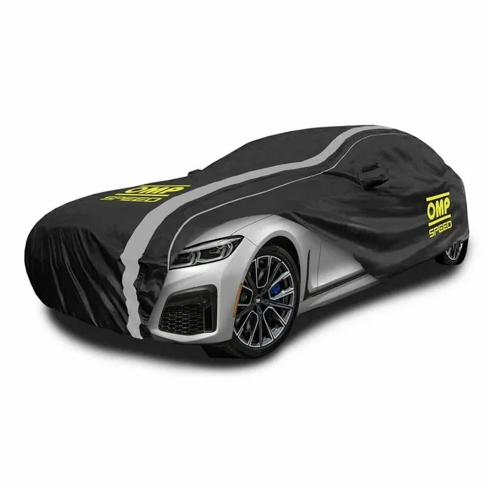 OMP Speed Funda Cubre Coche Exterior/Interior, Impermeable, 3 Capas, Talla S, 406 x 165 x 120 cm
