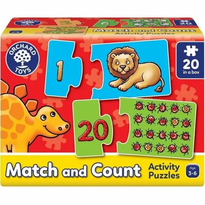 Orchard Toys Match and Count Jigsaws, Learn to Count from 1-20, Match Number and Picture, 20 in a Box, Educational, Number Skills for Kids Age 3+