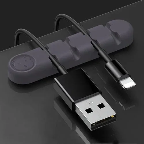 Organizador de Cables 5 PCs Oso Silicone 4 Agujeros Desktop (Lavender Grey)