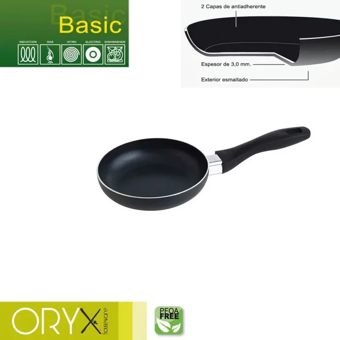 ORYX Sartén Aluminio Antiadherente Basic, Alta Resistencia, Apta Inducción, Libre PFOA, Diámetro 16 cm, Espesor 3 mm.