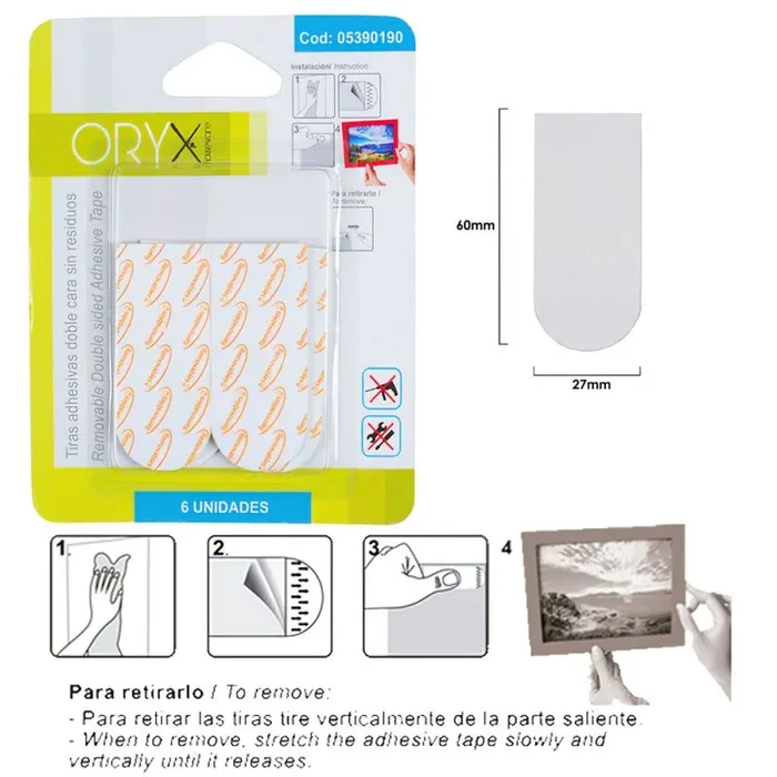 ORYX Tiras Adhesivas Doble Cara Sin Residuos (Blister de 6 piezas)