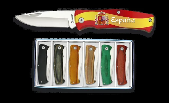 Pack de 6 navajas Albainox España, impresión fotográfica 3D, hoja de acero inox de 7 cm, en estuche regalo