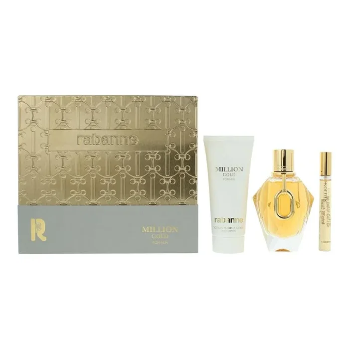 Paco Rabanne Million Gold – Set de regalo de 3 piezas: Eau de Parfum 90 ml – Loción corporal 100