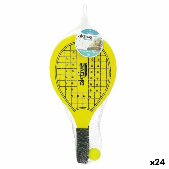 Palas de playa con pelota aktive madera 20,5 x 39,5 cm (24 unidades)
