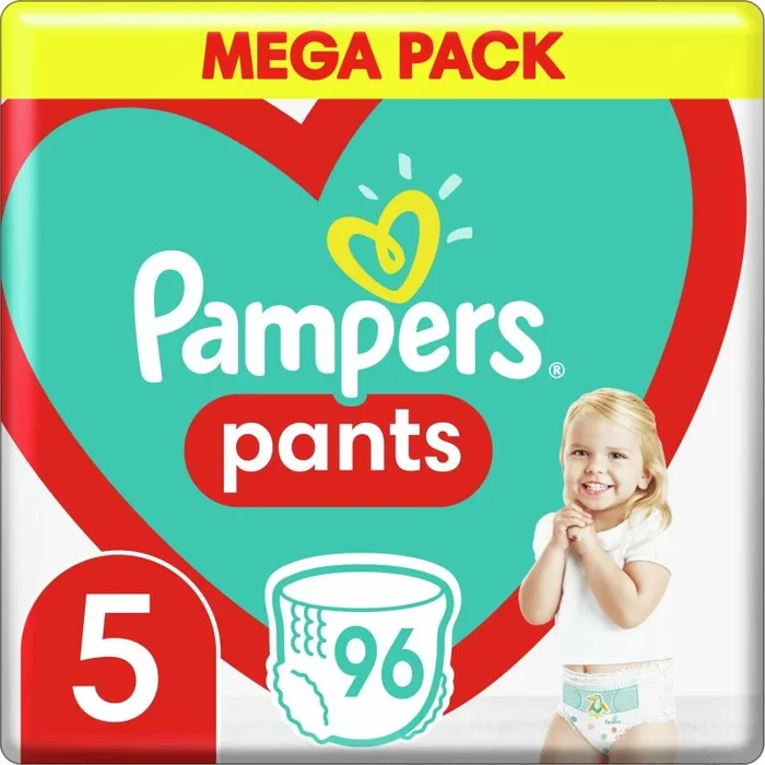 Pampers Pants Pañales, talla 5, 12-17 kg, 96 unidades, con bolsillo antifugas en la parte trasera