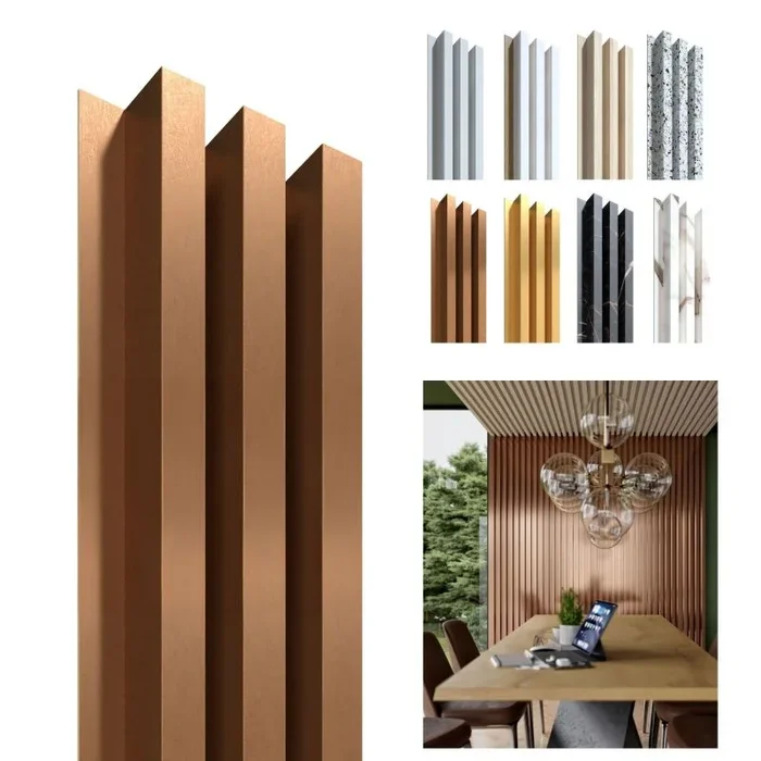 Panel decorativo cobre-cobre, 1250 x 172mm, 3 lamelas 30 x 40mm, hdf 3.2mm (4uds.)
